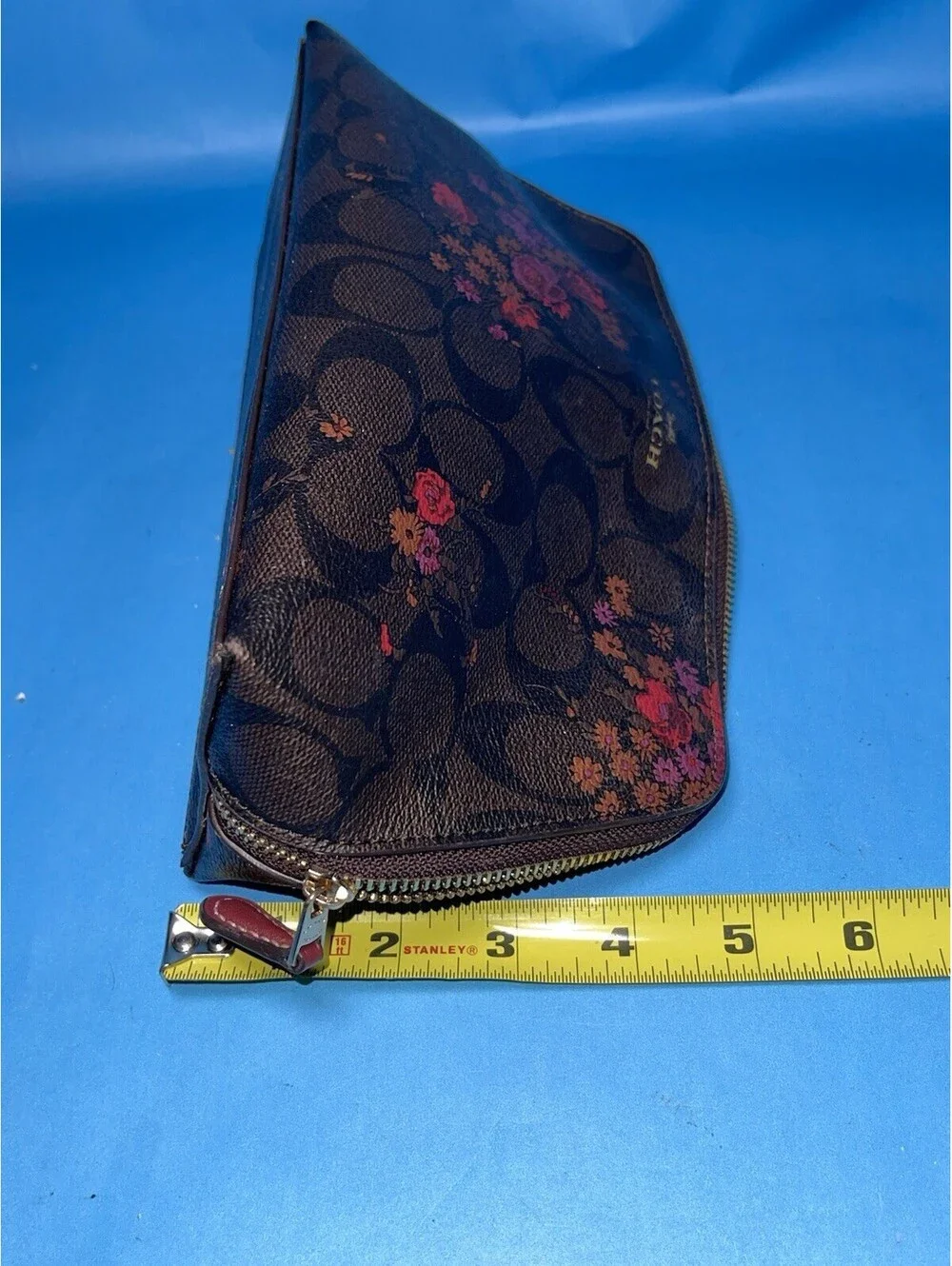 Coach Signature Floral Cosmetic Makeup Case Zip Pouch Brown Pink Women’s